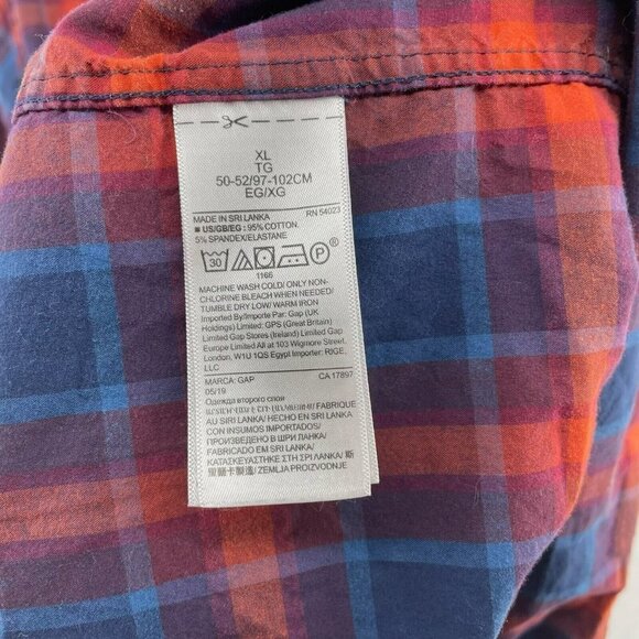 Gap Button-Up Shirt Men's Sz XL  Blue Red Plaid Standard Fit Stretch Long Sleeve - Picture 9 of 10